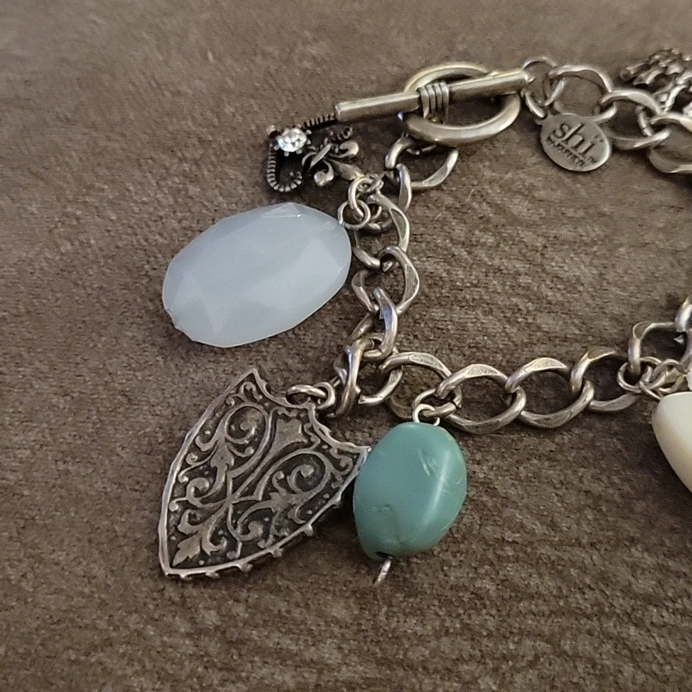 3/$30 SHI BY JOURNEYS Crest Fleur De Lis Crown Charm Castlecore Bracelet